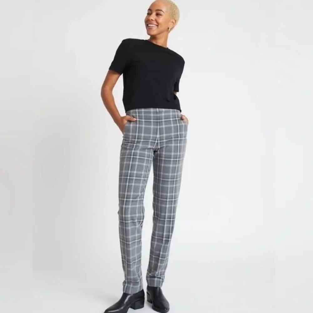 Kit and Ace Go To Trousers Grey Plaid Size 6 Slim Stretch Tapered Pants